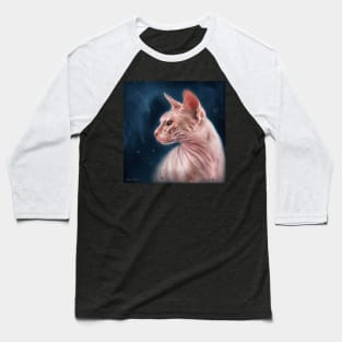 Contemporary Painting of a Hairless Pink Sphynx Cat on Dark Blue Background Baseball T-Shirt